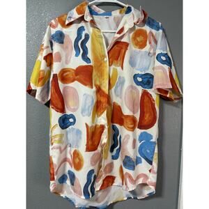 Shein Geometric Button Down Blouse Size Small